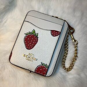Coach Strawberry Zip Card Case Wallet